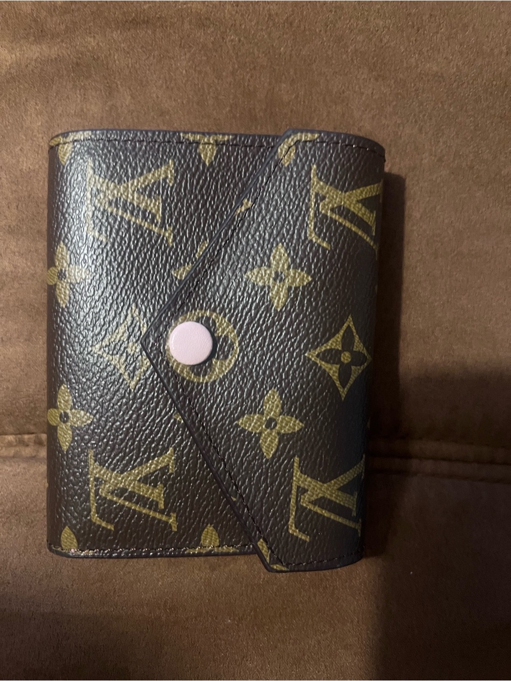 Louis Vuitton Brown Monogram Card Holder with Pink Snap